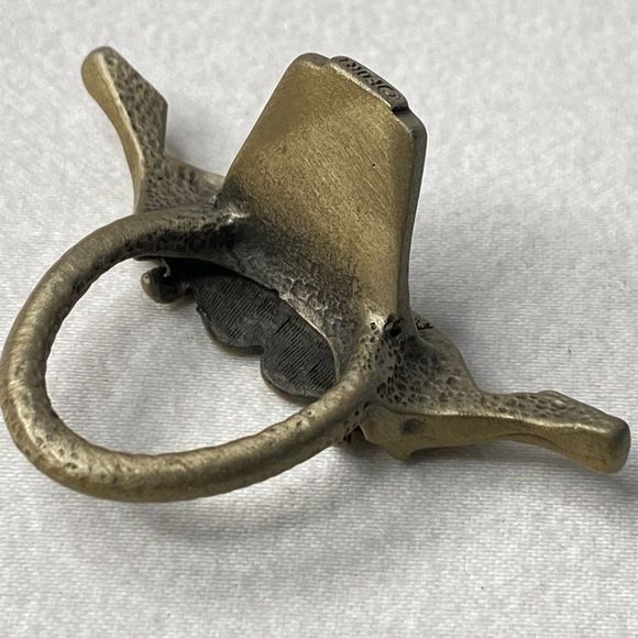 The Fort Scarf Ring Bullhead Mixed Metal Brass Pewter Look Antler Leaf Design - Picture 6 of 9